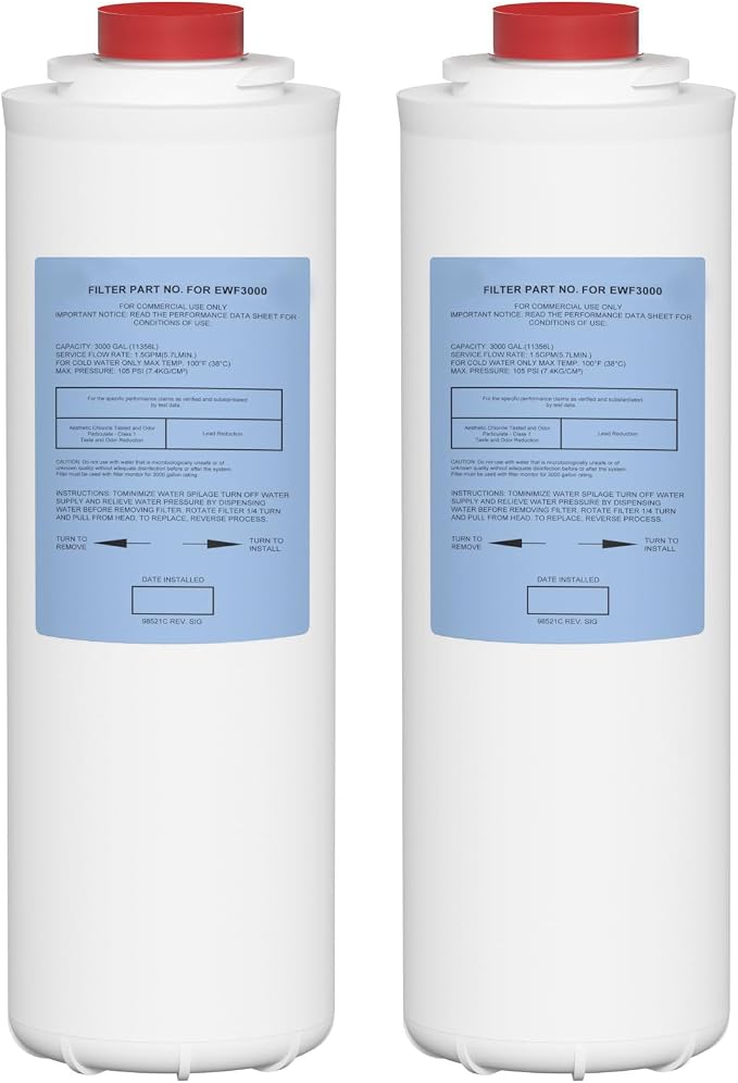 Water Replacement Filter Compatible with Elkay EWF3000, and Ezh20 Bottle Filling Station, 3000 Gallon Water Filter Replacement for ERF750, 51299C, 55898C (No Chip) 2 Pack