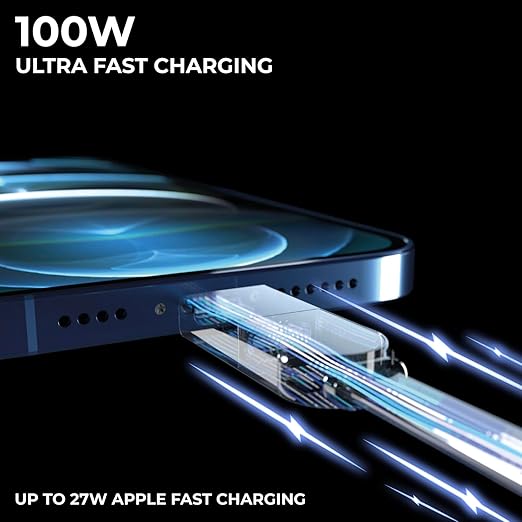 Rolling Square inCharge XL 30cm - USB C Charger Cable, Lightning for Smartphone, Universal 6 in 1, USB Plug, Glacier White, 100W