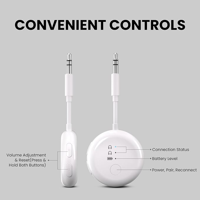 Avantree SoundJet R1 – 25Hr Airplane Bluetooth Adapter for All AirPods | Qualcomm Chipset & aptX Adaptive, Wireless Audio Transmitter for Flight Travel, Works with Bose & Other Headphones