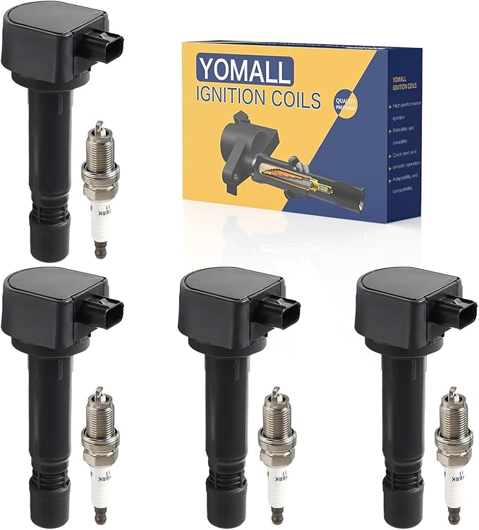 4PCS UF582 Ignition Coils & 4PCS Iridium Spark Plugs Ignition Coil Pack Fits for 2006-2011 Civic 1.8L, Coil Pack Set Replace OE UF-582 C1580 IC662