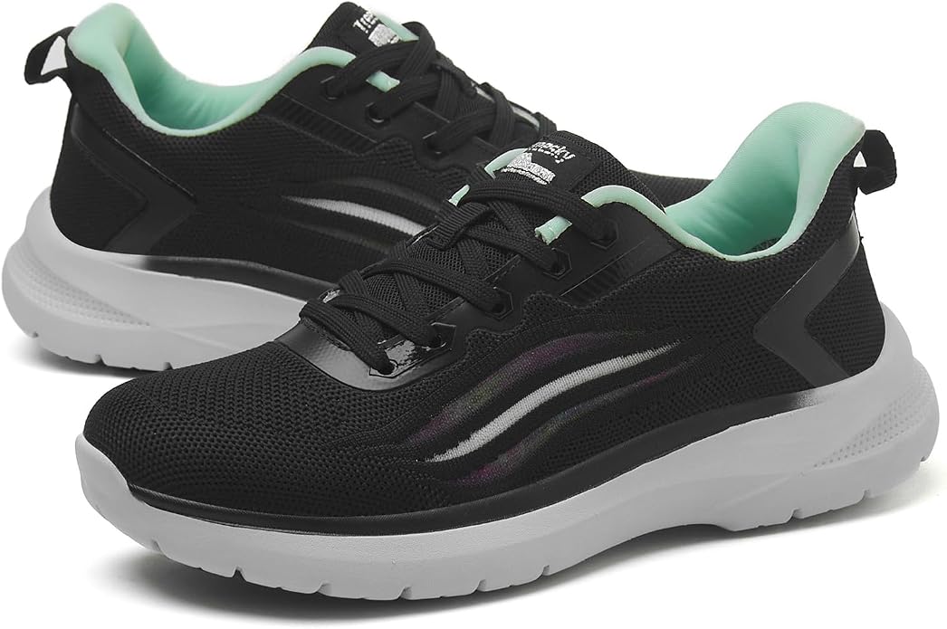 Treesky Black Non Slip Work Shoes for Women, Restaurant & Kitchen Sneakers | Slip resistant soles, lightweight cushioning, breathable knit, removable insole, for nursing, food service & long shifts