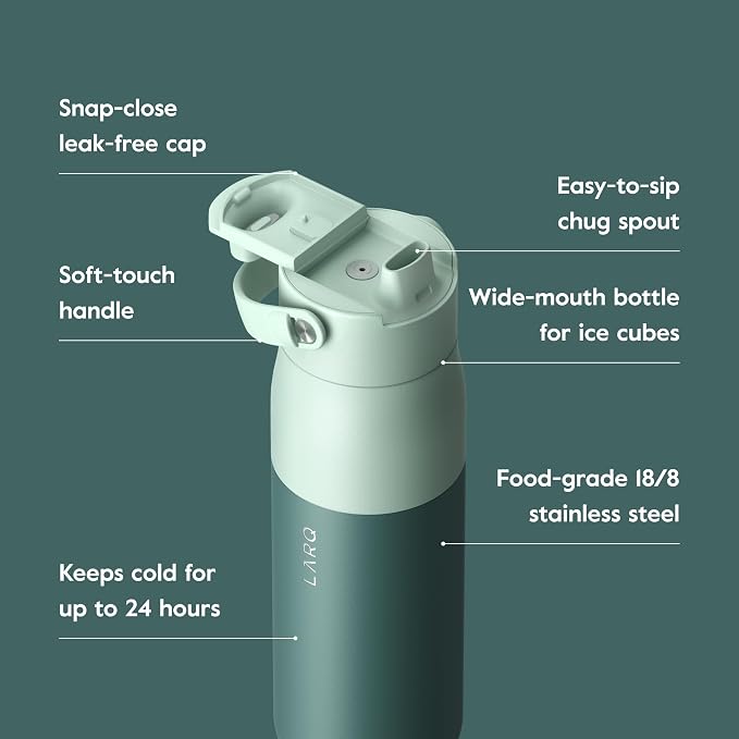 LARQ Summer Swig Set: Bottle Swig Top 23oz Eucalyptus Green Filter Straw