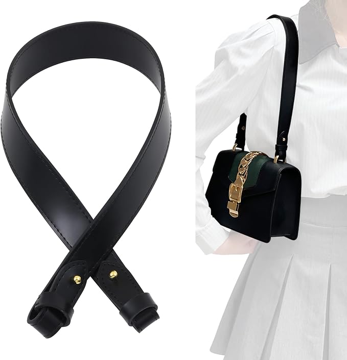 jiesinlov Vachetta Leather Replacement Straps Purse Shoulder Strap for Gracefull Bags (W1.4in,L25in-Black)