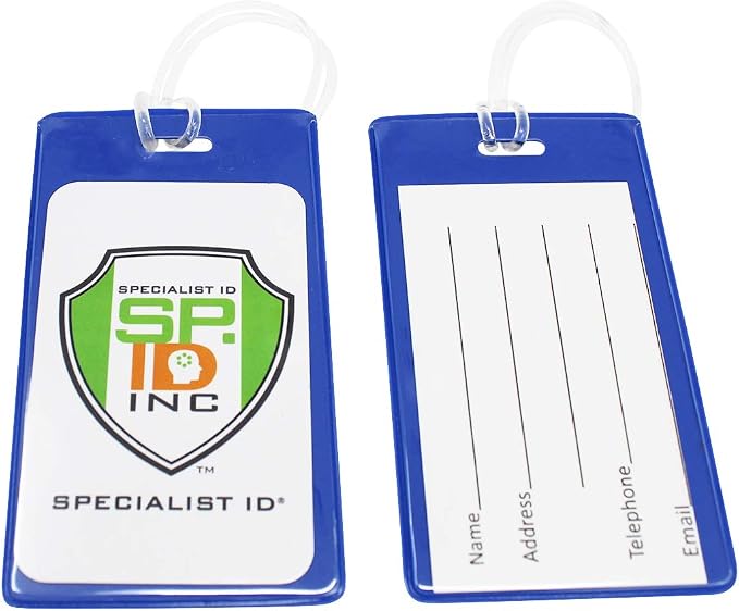 Bulk 100 Pack - Vivid Backpack ID Luggage Tags for Student Identification Cards - School Name Badge Holder for Backpacks - Business Card Size with Clear Insert Window by Specialist ID (Blue)