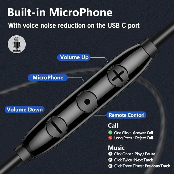 Wired Earphones Immersive Bass Noise Cancellation call,Four units In-Ear Headphones Wired Earbuds with Microphone noise-canceling,subwoofer and clear DAC decoded sound Universal USB C 3.5mm plug