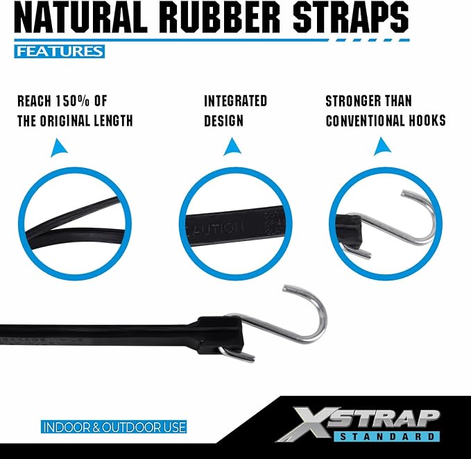 XSTRAP STANDARD 20 Pack 15'' Adjustable Rubber Tarp Straps, EPDM Bungee Cords with Metal S Hooks Tie Down Straps for Outdoor, Tarp Covers, Canvas Canopies, Motorcycle, and Cargo