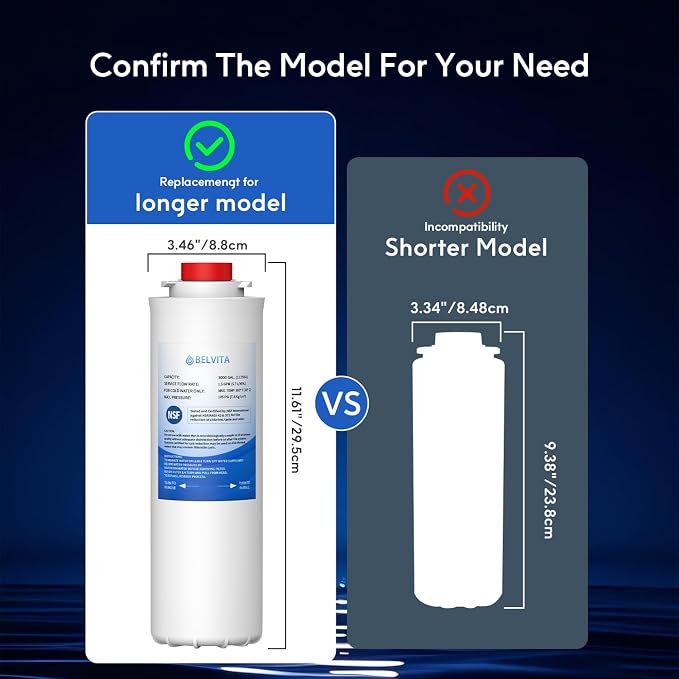 BELVITA Filters Compatible with Elkay® EWF3000 and Ezh20 Bottle Filling Station, Water Filter Replacement for ERF750, 51299C, 55898C (No Chip) 3000 Gallons, 1 Pack