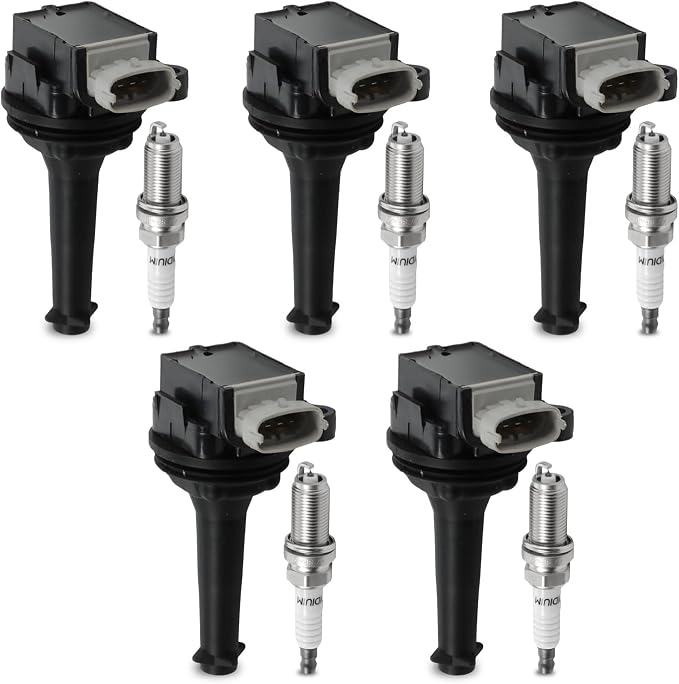 5PCS UF517 Ignition Coils + 5PCS 6619 Iridium Spark Plugs Ignition Coils Pack Fits for 2007-2013 C30, 2004-2011 S40, 2004-2016 S60, 2005-2011 V50 2.4L 2.5L, Coil Pack Set Aftermarket Parts