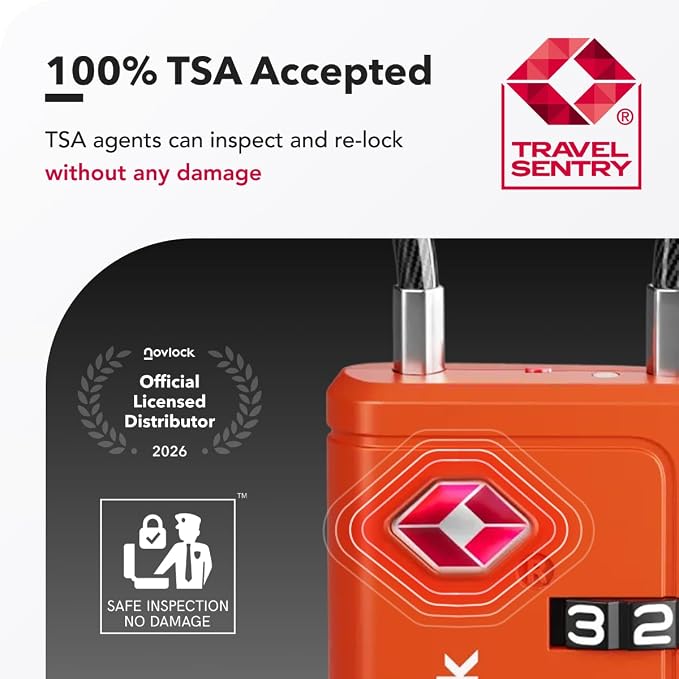Luggage Locks TSA Approved with Inspection Indicator and Resettable 4-Digit, Easy-to-Read Combination, TSA Locks for Luggage, Suitcases, Backpacks & Travel Bags, Orange, 4-Pack