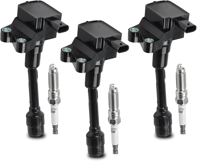 3PCS UF736 Ignition Coils + 3PCS 93593 Iridium Spark Plugs Ignition Coils Pack Fits for 2018-2021 EcoSport, 2014-2017 Fiesta, 2015-2018 Focus 1.0L 1.5L, Coil Pack Set Aftermarket Parts