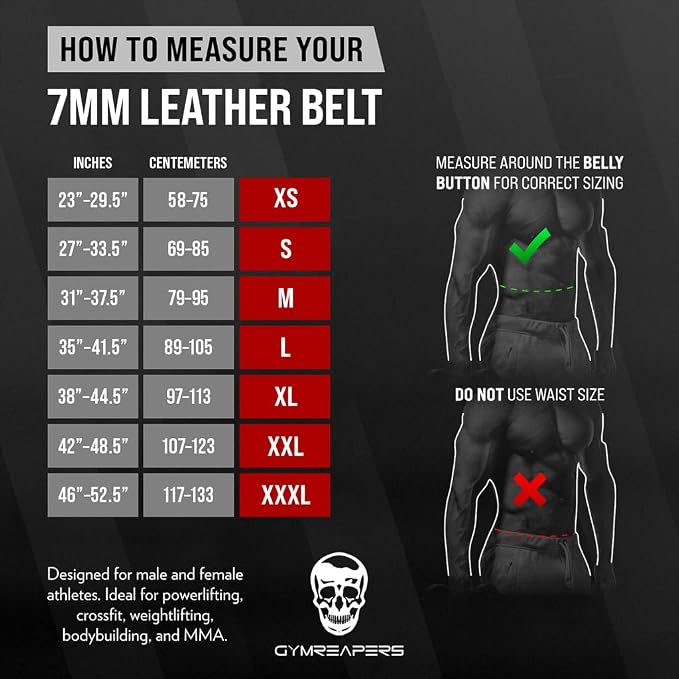 Gymreapers Leather Weightlifting Belt for Bodybuilding, Squatting, Lower Back Support & Back Pain - Real Leather, Adjustable Buckle Sizing - Men Women