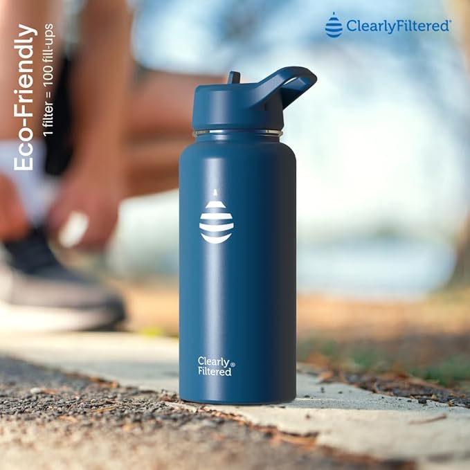 Clearly Filtered Water Bottle | Removes 220+ Contaminants, Double-Wall Insulated Stainless Steel, BPA/BPS Free, Phthalate Free, Filters Flouride Lead Chlorine (32oz, Bubble Gum)