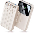 Power Bank, 15000mAh Portable Charger with Built in Cable, 22.5W Fast Charging, 6 Outputs, Slim Travel Essential Battery Pack with LED Display, Compatible with iPhone 17/16/15/14/13, iPad Beige
