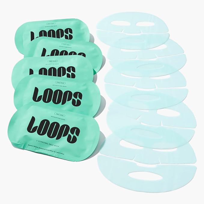 LOOPS CLEAN SLATE - Detoxifying Korean Hydrogel Face Masks - Detoxify, Cleanse, and Soothe - Deeply Purifying and Super Hydrating Radiant Skin Mask Face Mask Minimizes the Look of Pores 5pc