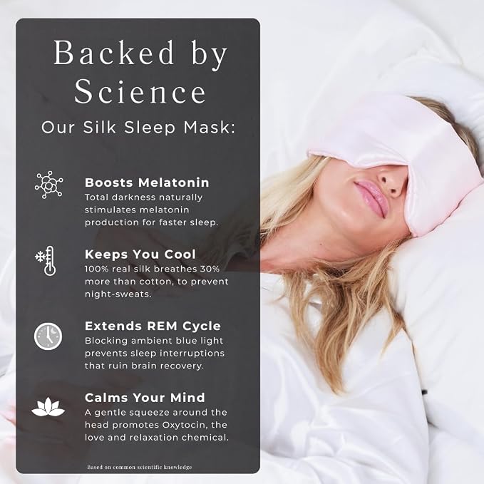 QUIET COVE Plush Luxury Silk Sleep Mask - Sleep Comfortably on Your Side - 22 Momme Mulberry Silk, Total Blackout, Luxe Cloud Filling Soothes Your Eyelids - Luxury Gift (Prosecco Pink)