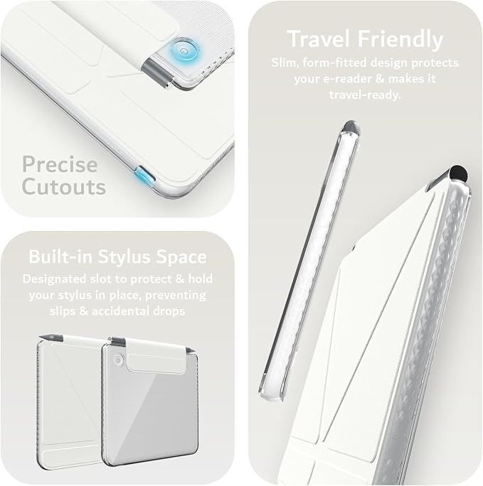 TUDIA M-FLIP Detachable Clear Magnetic Case for Kobo Libra Colour (2024) - [Auto Wake/Sleep] Shockproof Slim Transparent Back Magnetic Fold Cover with Stylus Holder (Off White)