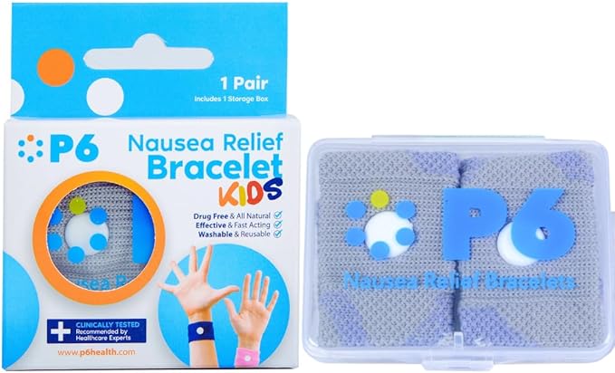 P6 Motion Sickness Bands for Kids Children’s Wristbands for Anti Nausea Sea Cruise Travel Car Sickness All-Natural Non Drowsy Relief (Grey)