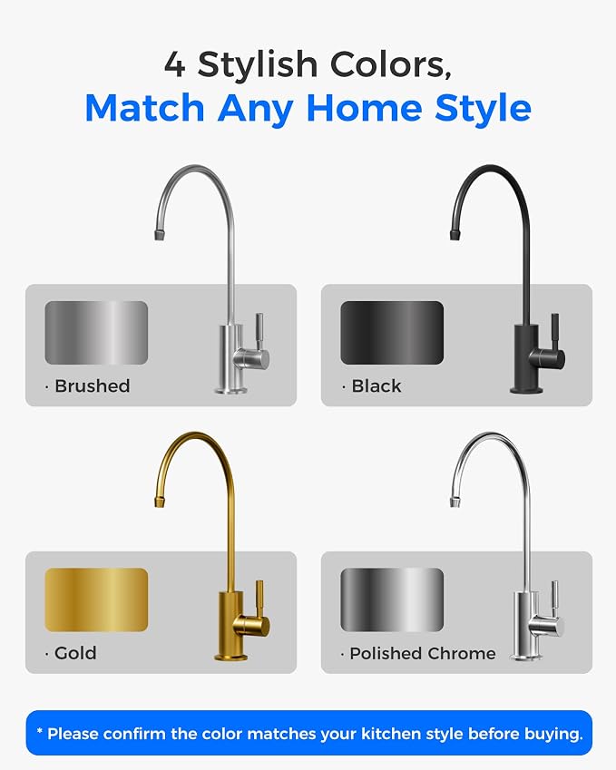 Waterdrop G2FCT-BLK Drinking Water Faucet, Reverse Osmosis Faucet, Water Filter Faucet for Kitchen Bar Sink, Single Handle, Easy to Install, Lead-Free, Stainless Steel, Black