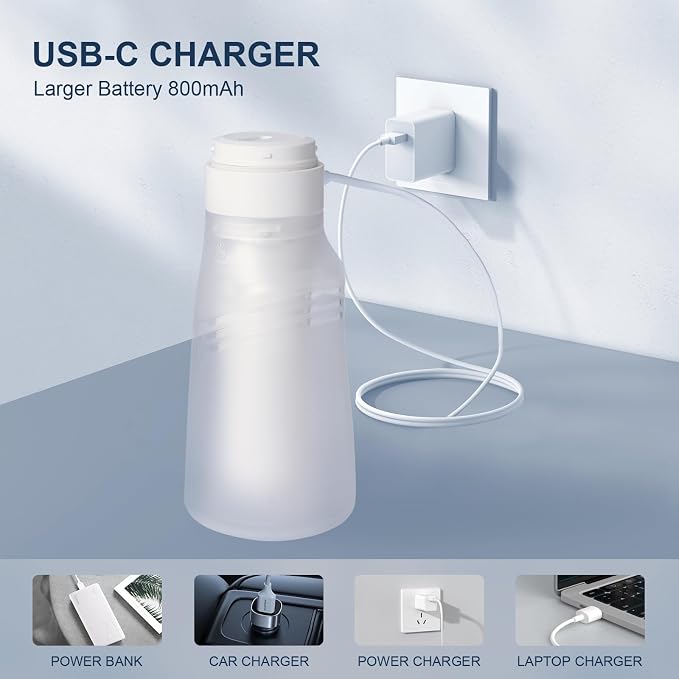 Portable Bidet for Travel – USB-C Rechargeable, 3 Modes, 400ml, Waterproof Sprayer + 2 Nozzles – Baby Portable Bidet, Bidet for Men, Travel Bidet for Women