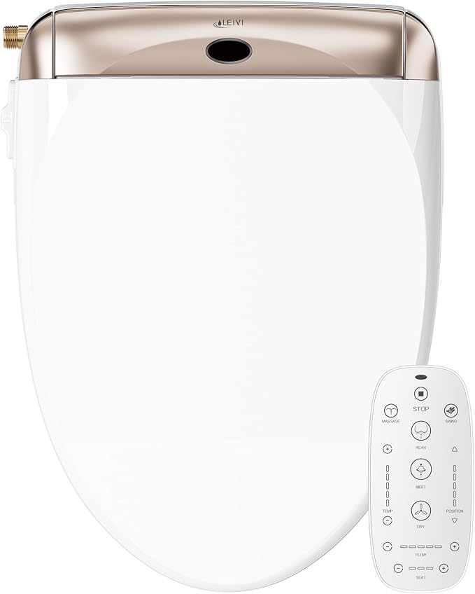 LEIVI Electric Bidet Toilet Seat with Wireless Remote and Side Panel, Multiple Spray Modes, Adjustable Heated Seat, Warm Water and Air Dryer, Auto LED Nightlight, Elongated