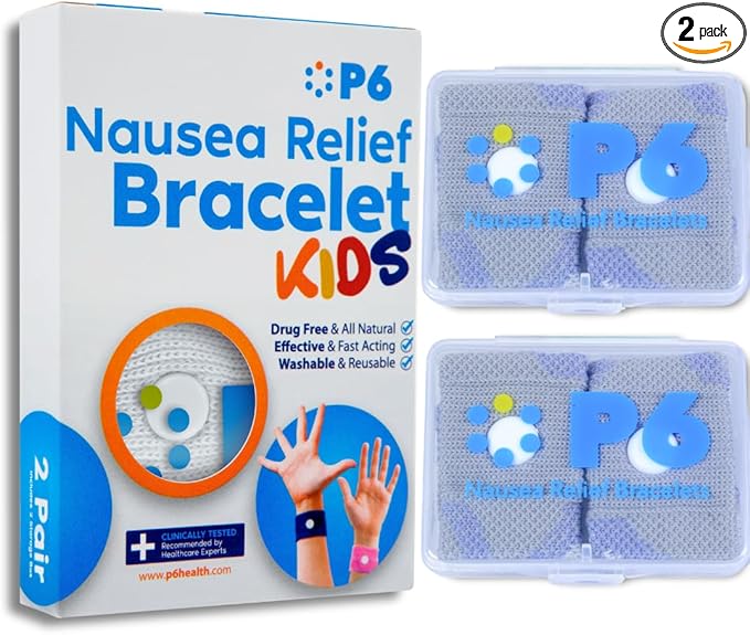 P6 Motion Sickness Bands for Kids Children’s Wristbands for Anti Nausea Sea Cruise Travel Car Sickness All-Natural Non Drowsy Relief Acupressure Treatment (2 Pack, Grey - Grey)