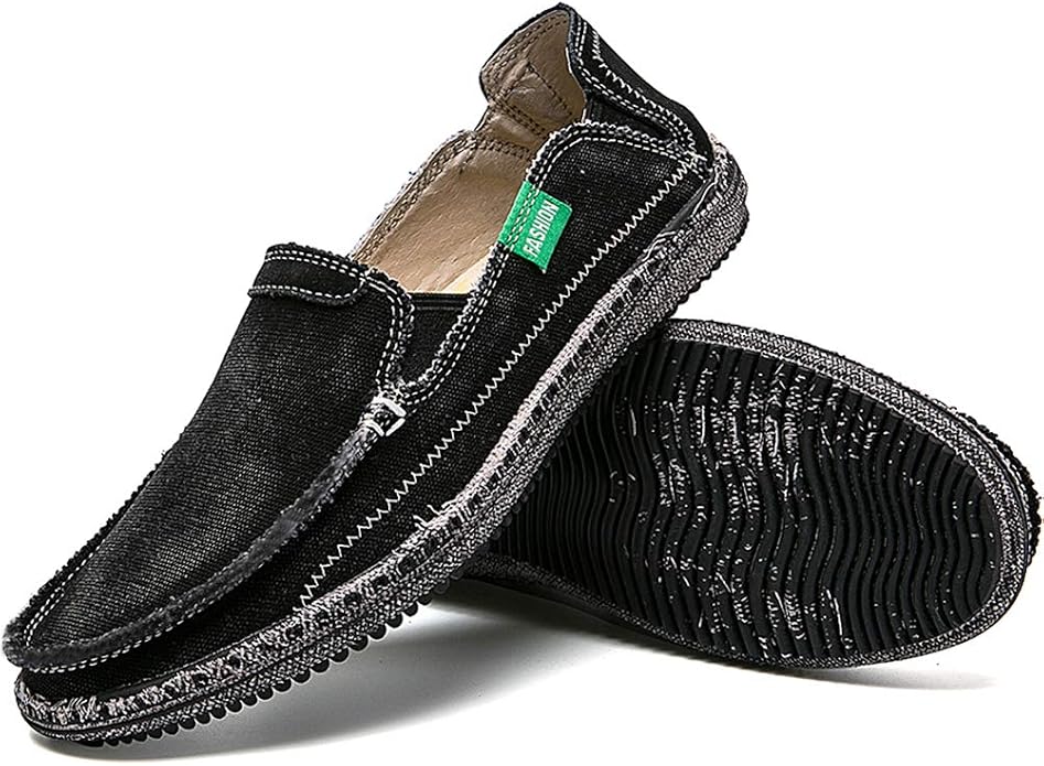 CASMAG Men's Casual Cloth Shoes Canvas Slip on Loafers Leisure Vintage Flat Boat Shoes