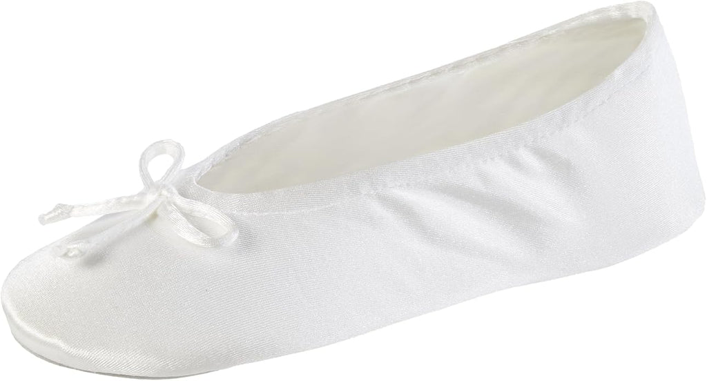 Isotoner Women's Satin Ballerina Slippers with Classic Ribbon Bow and Suede Sole