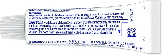 Crest Cavity Protection Regular Toothpaste, Travel Size .85 oz. (24g) - Pack of 6