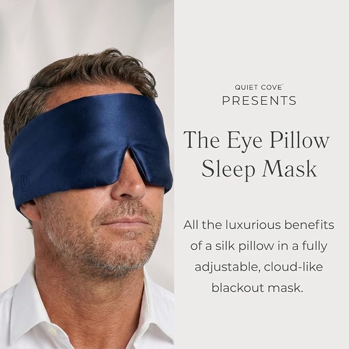 QUIET COVE Plush Luxury Silk Sleep Mask - Sleep Comfortably on Your Side - 22 Momme Mulberry Silk, Total Blackout, Luxe Cloud Filling Soothes Your Eyelids - Luxury Gift for Dad (Noble Blue)