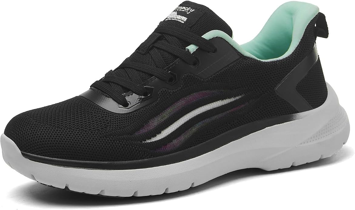 Treesky Black Non Slip Work Shoes for Women, Restaurant & Kitchen Sneakers | Slip resistant soles, lightweight cushioning, breathable knit, removable insole, for nursing, food service & long shifts