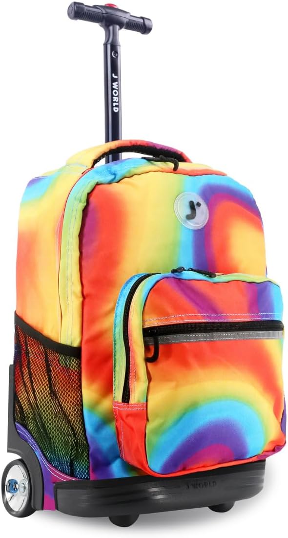 J World Sunrise Kids Rolling Backpack for Girls Boys. Roller Bookbag With Wheels For School, Heat