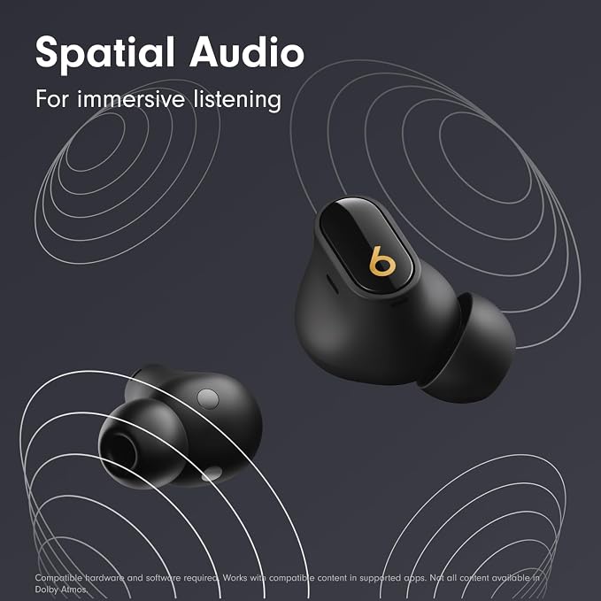 Beats Studio Buds + | True Wireless Noise Cancelling Earbuds, Enhanced Apple & Android Compatibility, Built-in Microphone, Sweat Resistant Bluetooth Headphones, Spatial Audio - Black/Gold