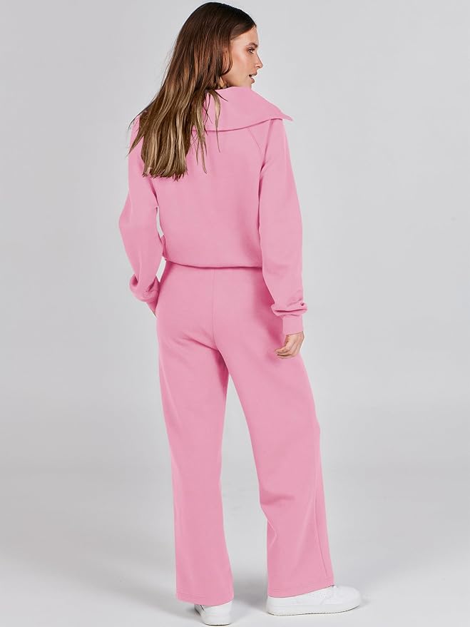 ANRABESS Women’s 2 Piece Outfits Half Zip Sweatshirt & Wide Leg Pants Airport Travel Lounge Matching Sets Sweatsuits Clothing