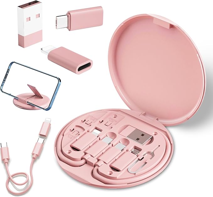 USB to USB-C Adapter, USB C Charging Cable Adapter Kit Contains Multiple OTG Adapters for USB Type C/USB A/USB C Male Cable/Micro USB, Equipped with SIM Extractor/SIM Slot/Phone Holder - Pink