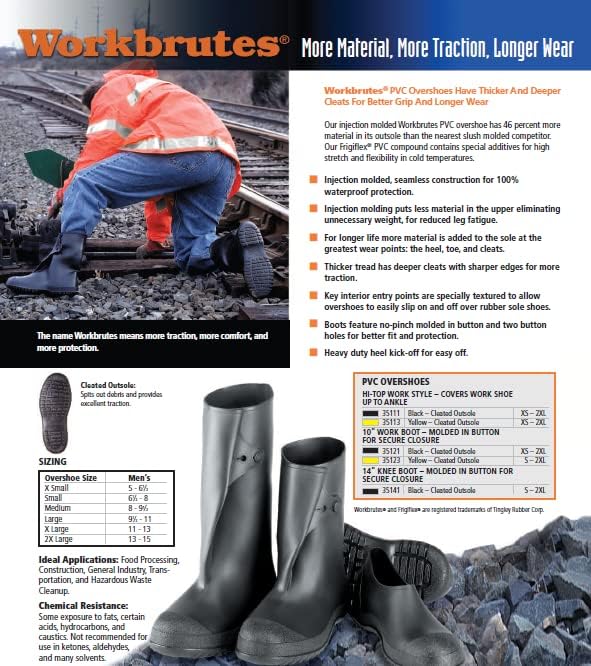 Tingley Workbrutes PVC Overshoes, 35111 (Black) or 35113 (Yellow)