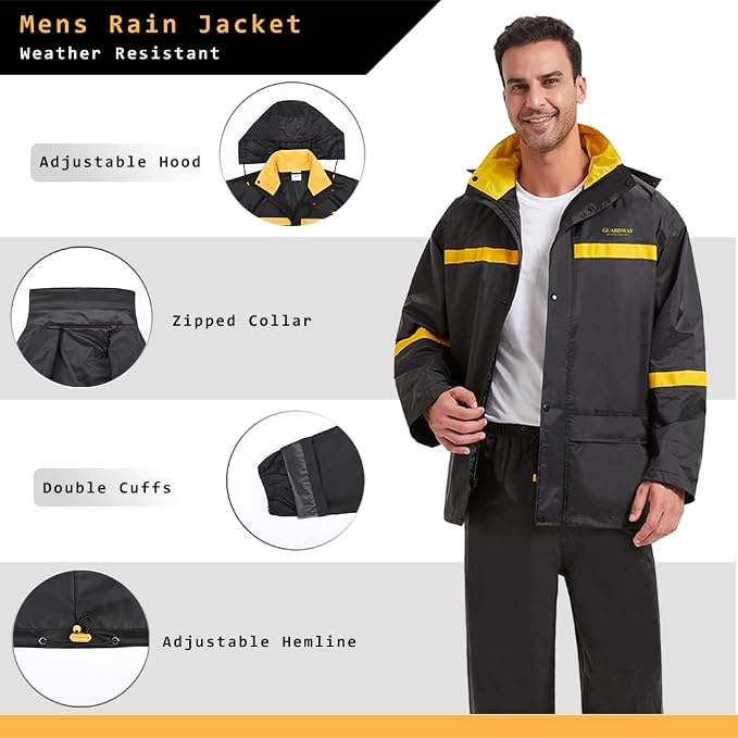 Rain Suits for Men Waterproof Hooded Jacket and Pants Breathable Rain Coats Rain Gear for Outdoor Activity and Work