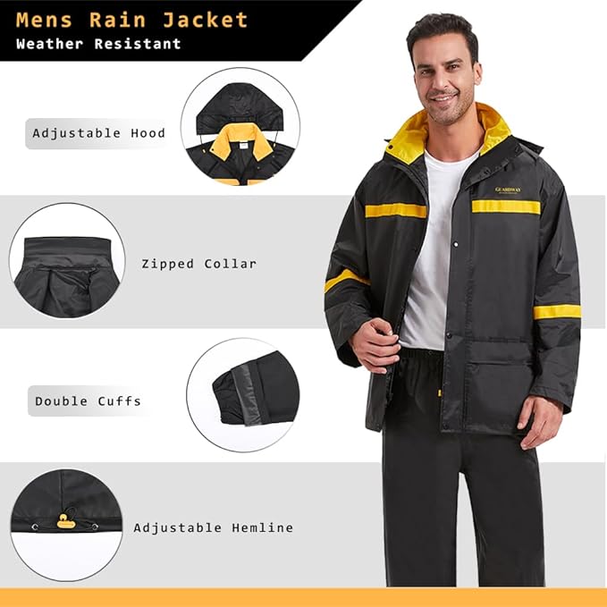 Rain Suits for Men Waterproof Hooded Jacket and Pants Breathable Rain Coats Rain Gear for Outdoor Activity and Work
