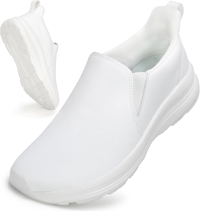 ZOVE Wide Toe Box Shoes Women Wide Width Waterproof Leather Hands Free Nursing Sneakers Ultra Light Extra Wide Walking Sneakers Non-Slip Chef Diabetes Nurse Work Shoes