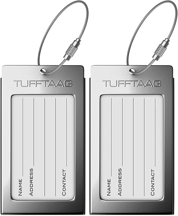 Luggage Tags Business Card Holder by TUFFTAAG - Durable Travel ID Bag Tag, Gunmetal, 2 Tags