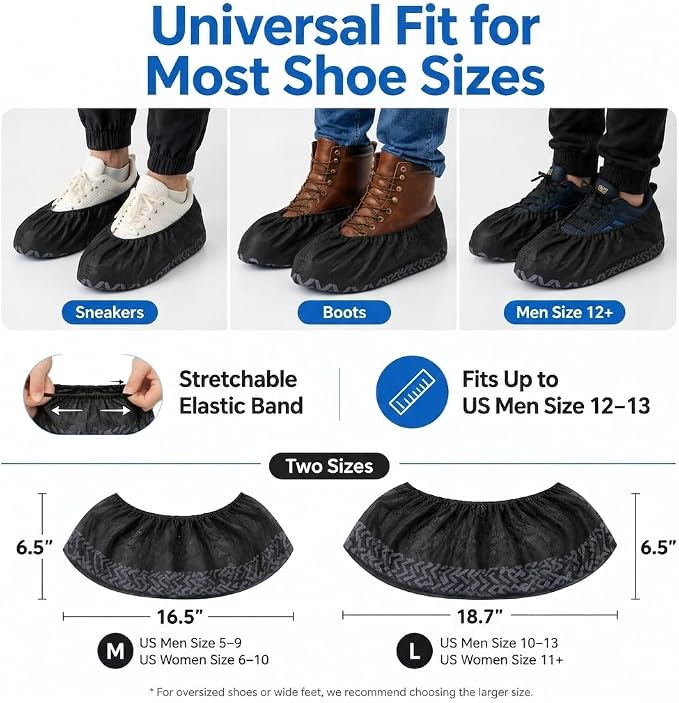 Disposable Boot Covers for Guests, 200 Pcs Non Slip Durable Clean Home Shoe Covers, X Large US Size