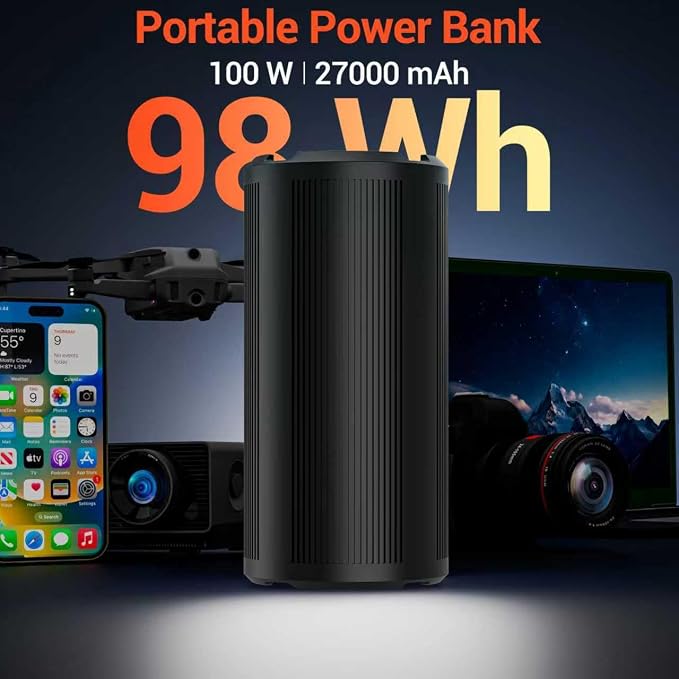 Portable Laptop Charger 27000mAh 98Wh, Power Bank with AC Outlet 65W PD Fast Charging External Battery Pack, Mini Portable Power Station for MacBook Pro Dell HP Travel Camping Airline Approved