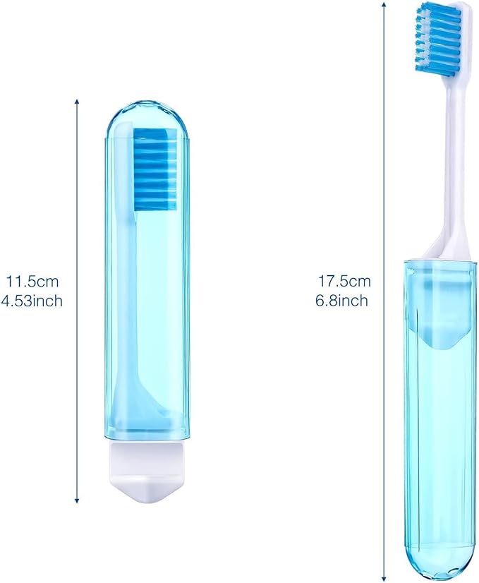 Patelai 2 Pieces Travel Toothbrush Set, Travel Size Toiletries, Soft Bristle Mini Foldable Tooth Brush with Case, Individually Wrapped Small Portable Toothbrush for Camping Home (Couple Color)