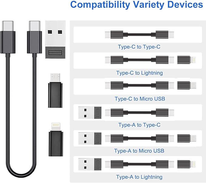 Multi USB Charging Adapter Cable & Conversion Set, USB A to Type C & Lightning Adapter, 60W Fast Charging & Data Transfer Cable