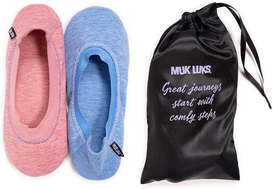 Muk Luks Women's 2 Pair Travel Ballerina Slipper Set