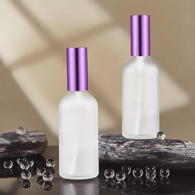 Roshtia 30 Pcs Glass Spray Bottle Clear Empty Bottles Small Refillable Reusable Perfume Bottle with Fine Mist Sprayer Pump for Face Body Travel(3.4 oz,Purple)