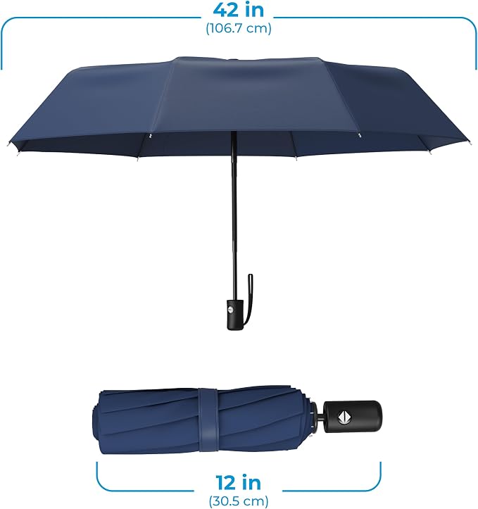 Rain-Mate Windproof Compact Umbrellas for Rain - Strong Reinforced Fiberglass Rib Design & Auto Open & Close - Portable Folding Travel Umbrella - Lightweight & Packable for Women & Men, Easy Collapse