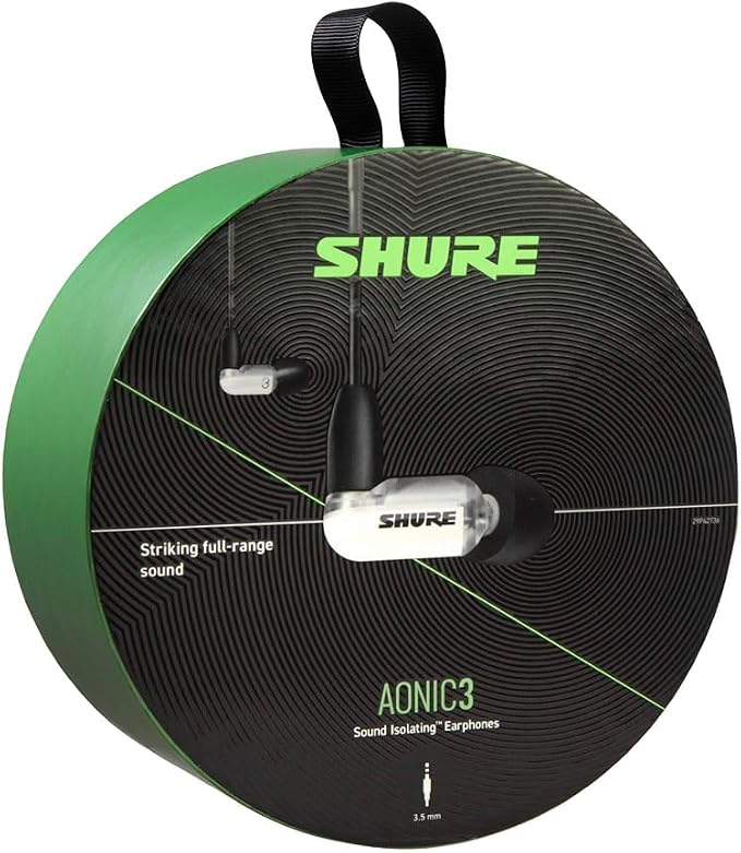 Shure AONIC 3 Wired Sound Isolating Earbuds, Clear Sound, Single Driver with BassPort, Secure in-Ear Fit, Detachable Cable, Durable Quality, Compatible with Apple & Android Devices - White