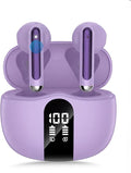 Wireless Earbuds, 2026 Bluetooth 5.4 Headphones Bass Stereo Ear Buds with Noise Cancelling Mic, LED Display in Ear Earphones 50H Playtime Ear Buds, IP7 Waterproof for Laptop Pad Phones Pure Purple