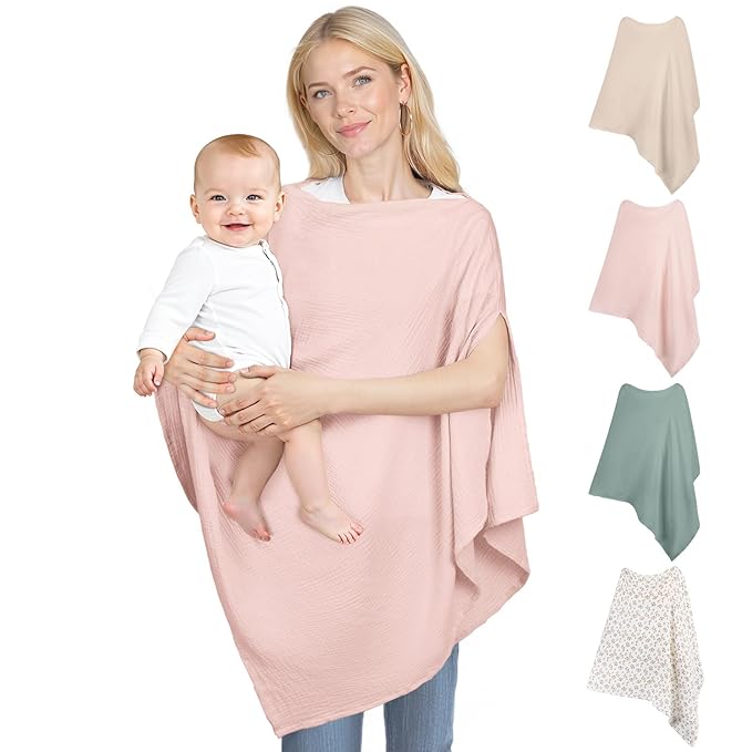 Muslin Nursing Cover Up for Breastfeeding, Soft & Breathable Cotton Breast Feeding Cover for Women, Full Privacy Breastfeeding Cover - Newborn Baby Essential, Pink