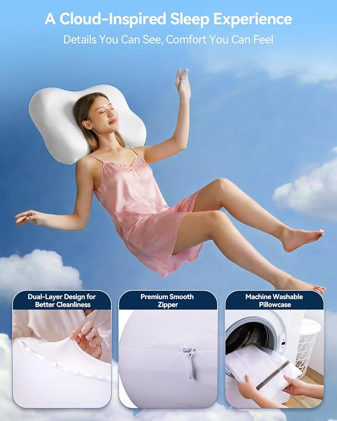 Cervical Neck Pillow for Sleeping, Memory Foam Pillows, Pure White | Ergonomic Contour Memory Foam, Neck Pain Relief, Side Back Stomach Sleepers, Cooling Pillowcase, Cloud-Soft Shoulder Support